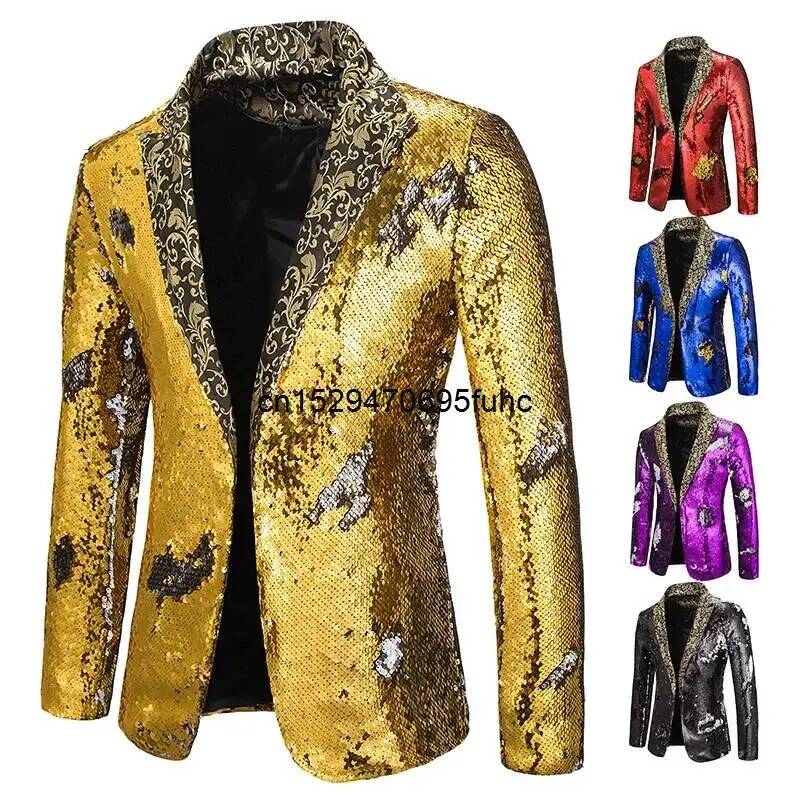 Men'S Grooming Club - Men Blazer Shiny Sequin Shawl Collar
