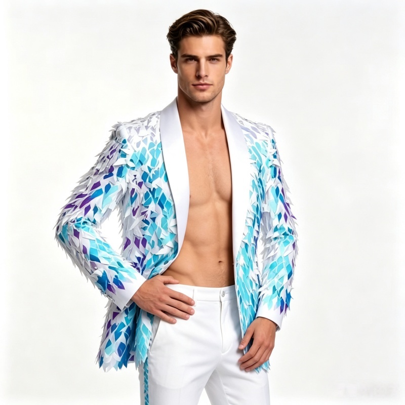 Men'S Grooming Club - Men's Shiny Sequins Blazer Jacket Creative