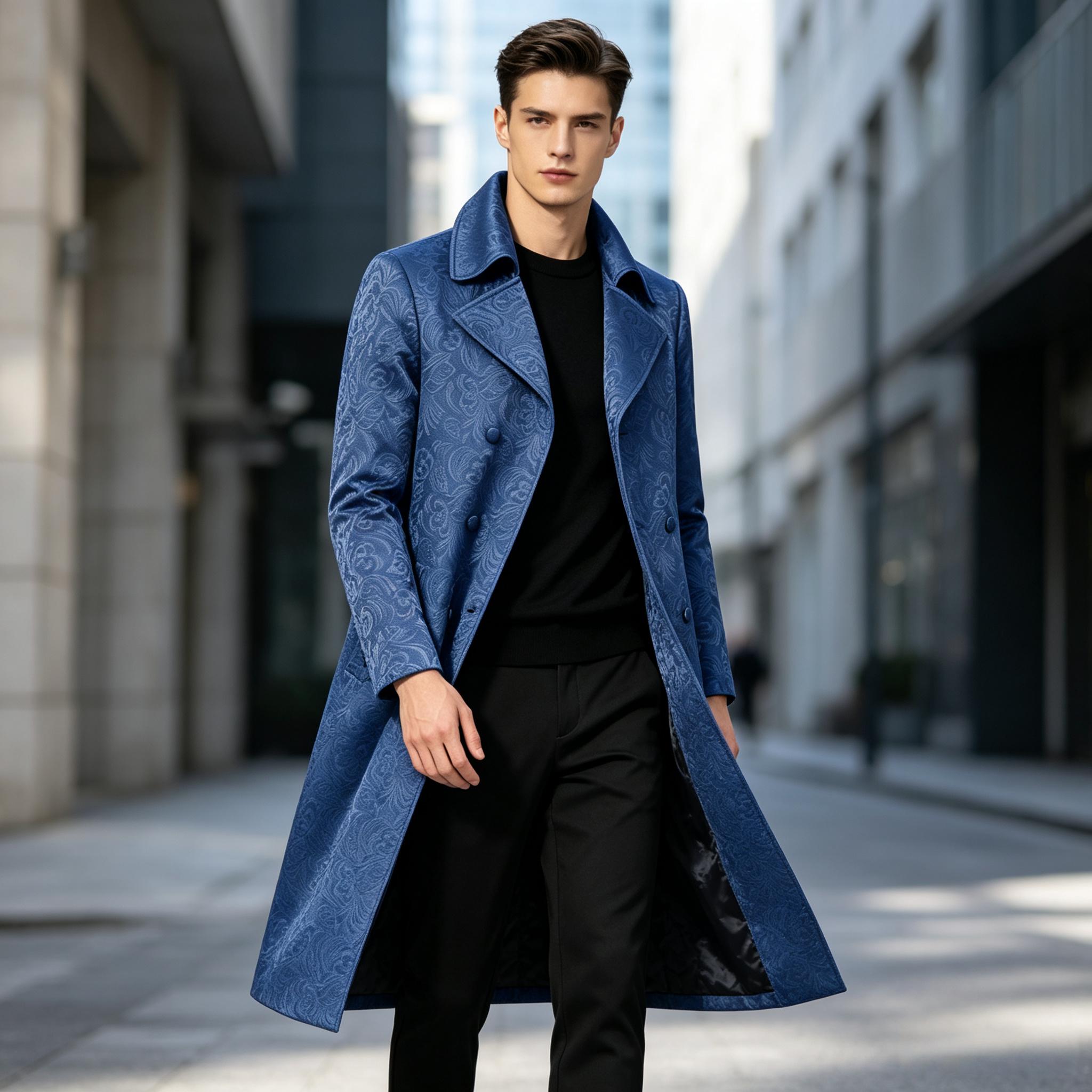 Men Luxury Jacquard Long Trenc - Men'S Grooming Club 评论和价格