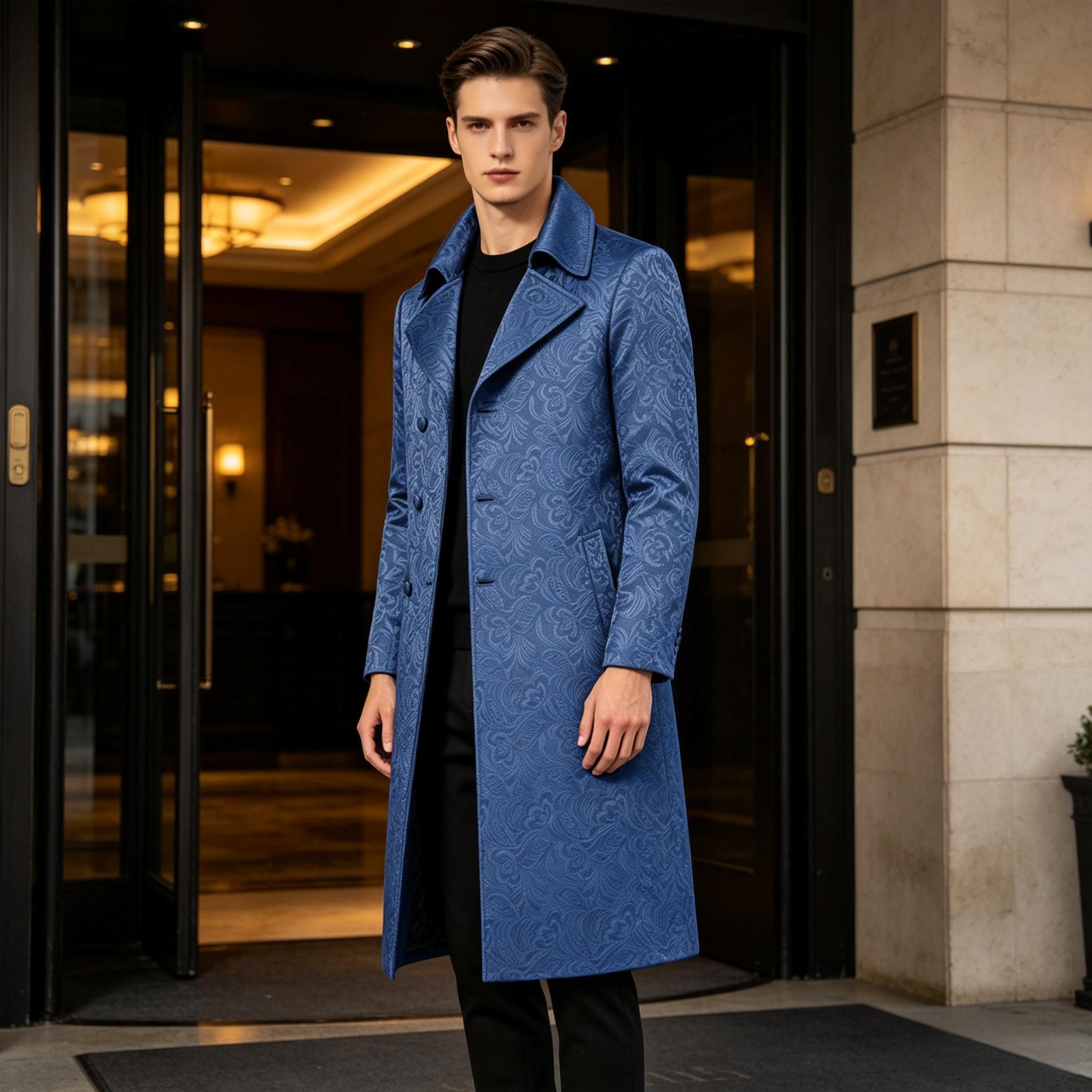 Men Luxury Jacquard Long Trenc - Men'S Grooming Club 评论和价格