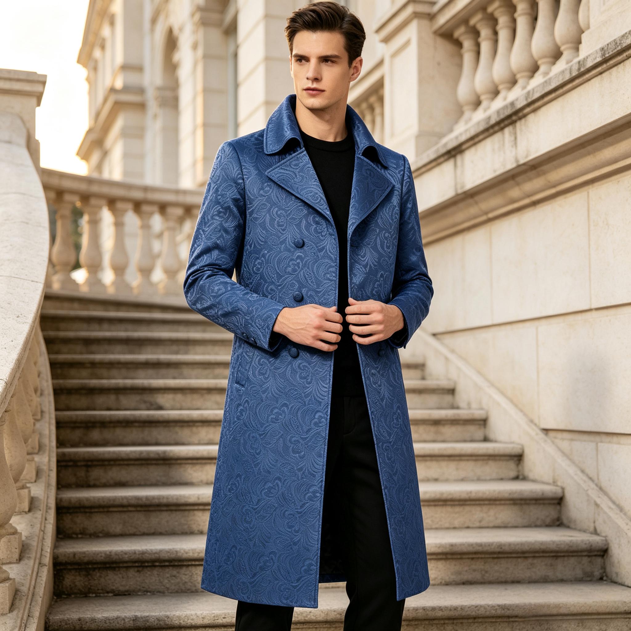 Men Luxury Jacquard Long Trenc - Men'S Grooming Club 评论和价格